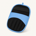 Avenlo blue reusable pet hair removal mitt on a warm white background