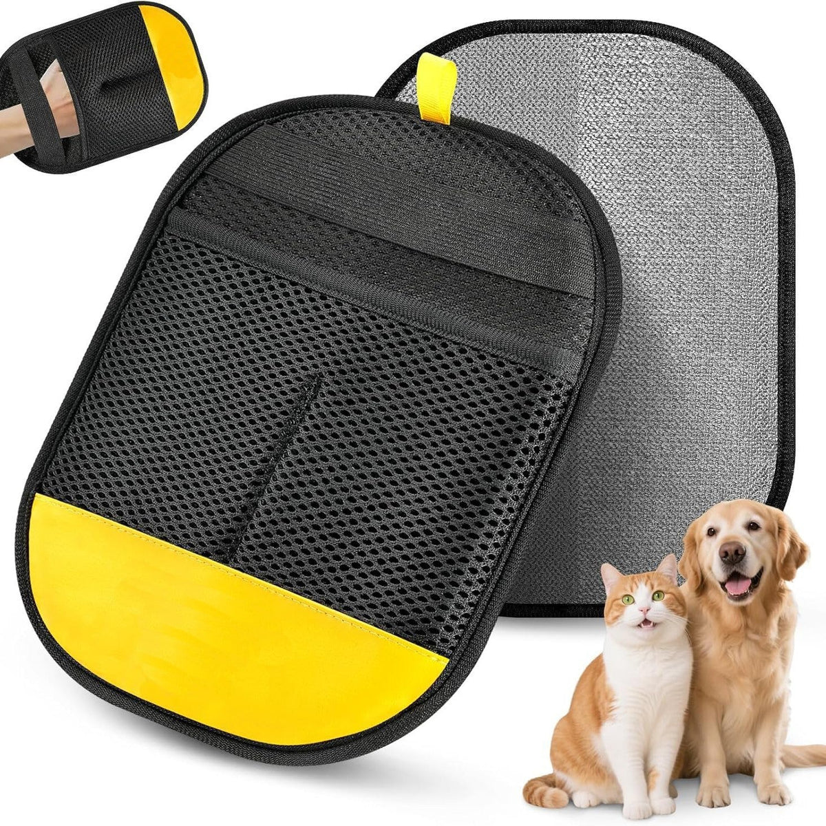 Avenlo reusable pet hair removal mitt in Yellow Black